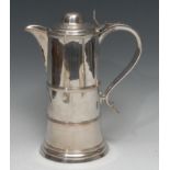 A George III Old Sheffield plate cylindrical communion flagon, hinged domed cover, incurved open-