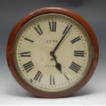 A Victorian mahogany circular wall timepiece, 34cm circular painted clock dial inscribed Lyon,