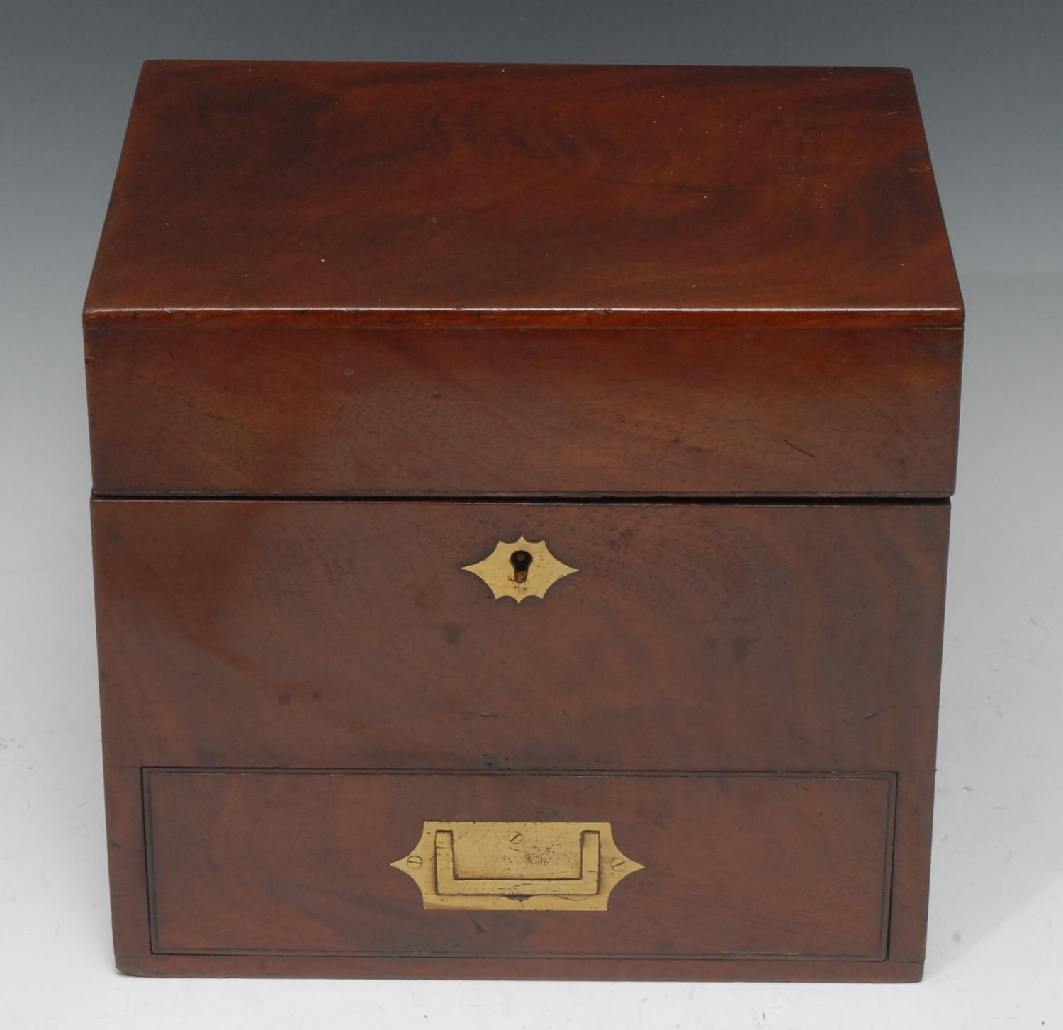 Medical - a 19th century mahogany rectangular apothecary box, hinged cover enclosing and arrangement