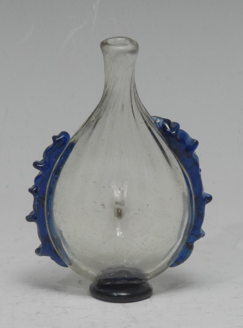 A late 17th/early 18th century French glass tear-shaped flask or phial, in the manner of Bernard