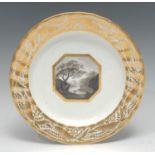 A Derby Named View circular plate, painted in sepia with Zachariah Boreman, with Near Matlock,