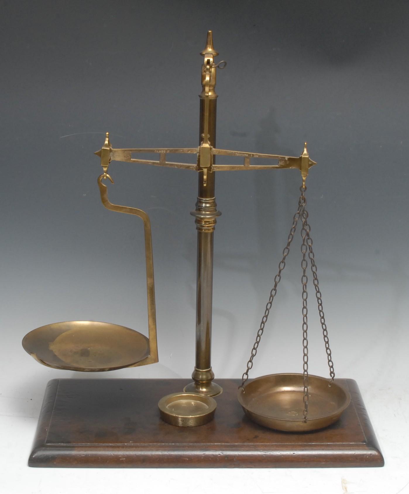 A set of 19th century brass shop counter balance scales, by Bartlett & Son, Bristol, the beam