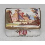 A George III South Staffordshire enamel rectangular snuff box, hinged cover painted with