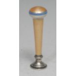 An early 20th century silver and guilloche enamel desk seal, decorated in tones of pale peach, the