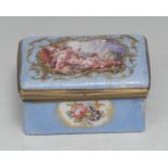 An early George III enamel rectangular table-top snuff box, probably London, the cover well-