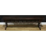 Frank Pratt of Derby - a 17th century style oak window seat or bench, rectangular top above a frieze