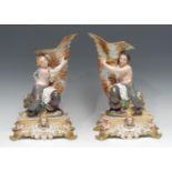 A pair of 19th century Baroque Revival porcelain figural cornucopia vases, each held by a mermaid