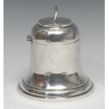 A large George V silver novelty inkwell, as a bell, hinged cover, gilt interior, 15.5cm high, A &