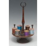 An early George IV rosewood table-top cotton reel stand, turned mahogany baluster column, 27cm high,
