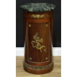 A French Empire gilt metal mounted mahogany cylindrical pedestal cupboard, verde antico marble top