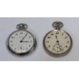A silver-plated open face pocket watch; another, Ingersoll, (2)