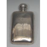 A Victorian silver rounded recytangular hip flask, hinged domed bayonet cap, 14.5cm long, W & G