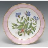 A Derby Botanical shaped circular dish, painted by John Brewer, with Cynoglofsum Omphalodes (Blue