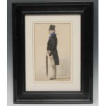 English School (mid-19th century) Portrait of an Elderly Dandy, full-length and in profile,