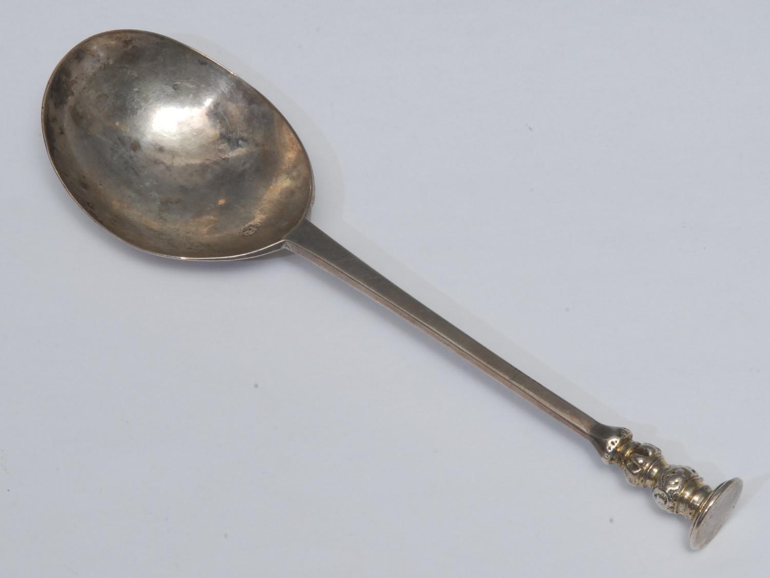 A Charles I West Country provincial silver seal top spoon, the finial with pricked initials ID