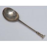 A Charles I West Country provincial silver seal top spoon, the finial with pricked initials ID