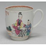 A Worcester coffee cup, painted in polychrome with traditional Chinese figures, loop handle, 6.5cm