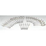 An Edwardian silver canteen of Hanoverian Rat Tail, for six, comprising soup spoons, dinner forks,