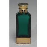 A Victorian silver-gilt mounted emerald glass novelty combination scent bottle and vinaigrette,