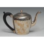 A Louis XV French silver bullet shaped teapot, push-fitting cover with knop finial, zoomorphic
