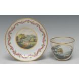 A Derby Named-View Bute-shaped tea cup and saucer, painted in polychrome by Zachariah Boreman,