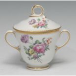 A Derby ogee shaped caudle cup and cover, painted by Edward Withers, with sprays of colourful summer