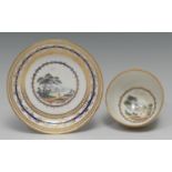 A Derby tea bowl and saucer, painted by Zachariah Boreman, in polychrome enamels and wash with