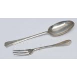 A George I silver Hanoverian pattern three-prong fork, 15cm long, maker's mark IC only,15cm long,