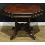 A Victorian rosewood crossbanded amboyna and ebonised centre table, well-figured octagonal top above