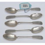 A set of five Scottish provincial silver Oar pattern teaspoons, maker SY, St Andews, c.1820