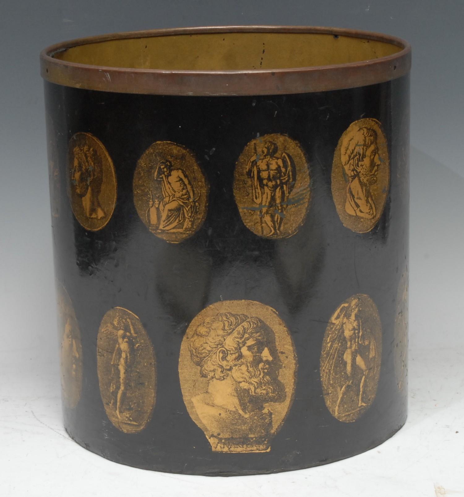 Fornasetti, Milano - an Italian cylindrical waste bin, printed in gilt with Grand Tour intaglios,