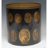 Fornasetti, Milano - an Italian cylindrical waste bin, printed in gilt with Grand Tour intaglios,