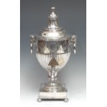 A Victorian Neo-Classical Revival half-fluted urnular pedestal coffee urn or samovar, in the Adam