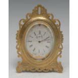 A 19th century gilt brass strutt easel timepiece, in the manner of Thomas Cole, 5.5cm oval