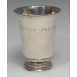 A Louis XV French silver bell shaped wine beaker, inscribed Gautier Pretre, fluted domed foot, 11.