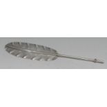 A George VI silver novelty pen, as a feather quill, 26.5cm long, Carrington & Co, London 1936