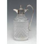 A substantial Elizabeth II silver mounted hobnail-cut flattened ovoid claret jug, hinged domed cover