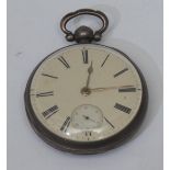 An early Victorian silver open-faced pocket watch, 6.5cm over loop, rubbed maker's mark,