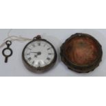 A George II silver pair case pocket watch, by Joseph Foster, London, 4.5cm enamel dial with Roman