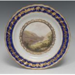 A Derby Named View shaped circular plate, painted by Zachariah Boreman, with View on the Dove,
