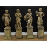 A set of four reconstituted stone figural garden statues, allegorical of the four seasons, each
