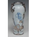 An Art Nouveau Rosenthal silver overlaid porcelain vase, decorated in ethereal tones of underglaze