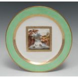 A Derby Named View circular plate, pained by George Robertson, gilt dog tooth square cartouche