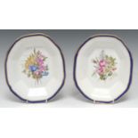 A pair of Derby Rothchild Service shaped oval plates, painted by William Billingsley, with colourful