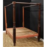 A William IV mahogany four-poster bed, 211cm high, 201cm long, 156cm wide overall, c.1835