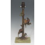 An Austrian cold-painted bronze and green onyx table lamp, naturalistically cast with pheasants in a