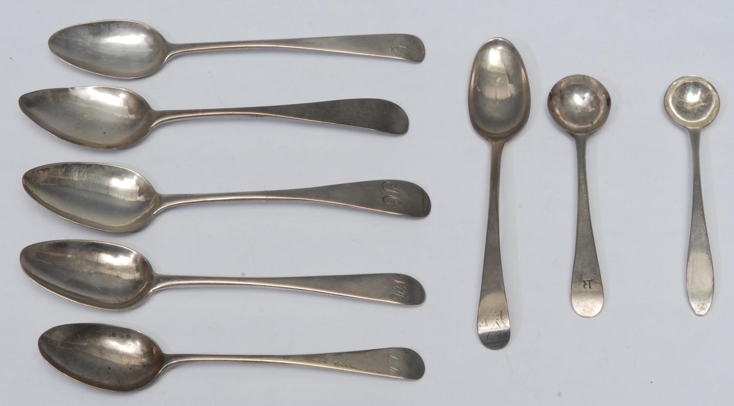 Scottish Provincial Silver - a pair of Old English pattern teaspoons, maker's mark DF only, possibly