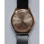Tissot - a vintage 1960s 9ct gold cased gentleman's wristwatch, brushed silvered dial, quartered