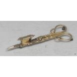 A pair of 18th century Dutch silver-gilt toy miniature candle snuffers, 7.5cm long, indistinctly