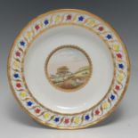 A Derby Named View shaped circular plate, painted by John Brewer, Near Coxbench, Derbyshire,